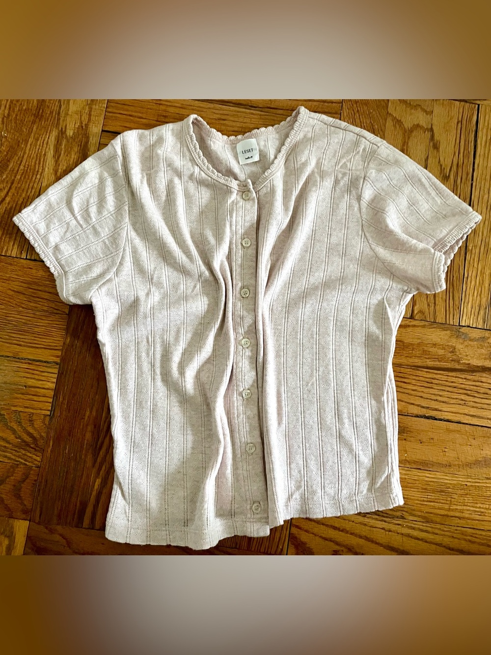 Leset Petal Melange Pointelle Short Sleeve Cardigan, Size Medium